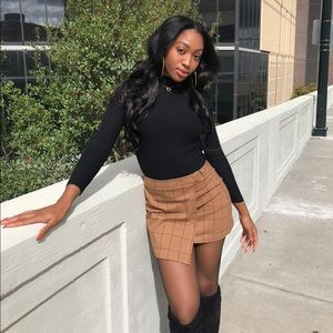 Black and Beige Plaid Mini Skirt